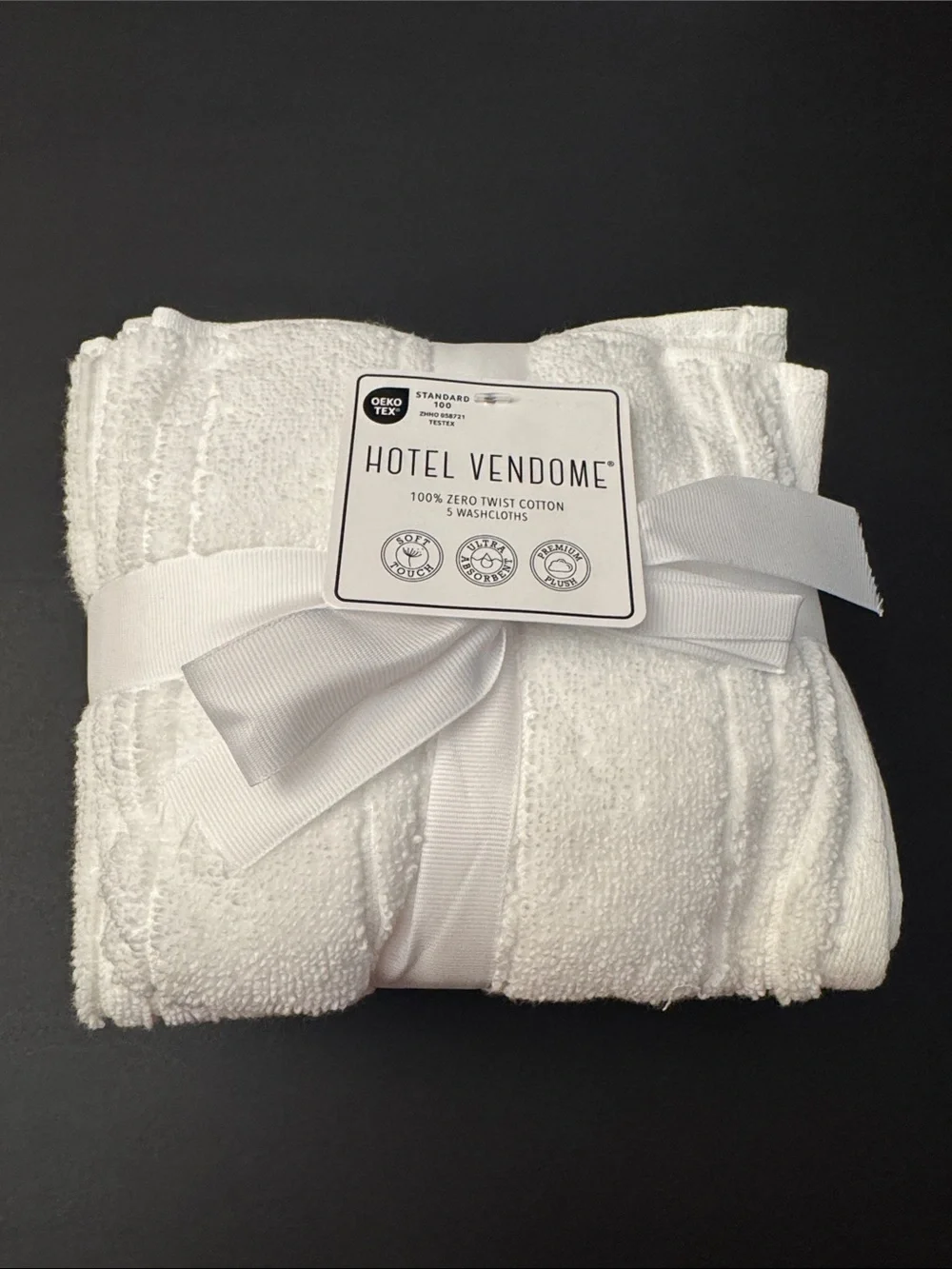5pc HOTEL VENDOME Premium Plush Zero Twist Cotton Bath Washcloth Towel Set